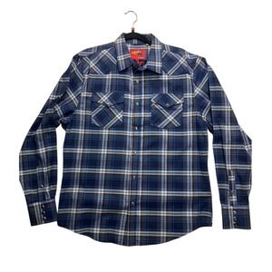 Rodeo Clothing Co Mens Blue Plaid Western Snap Front Shirt‎ FLS300 Large NWT